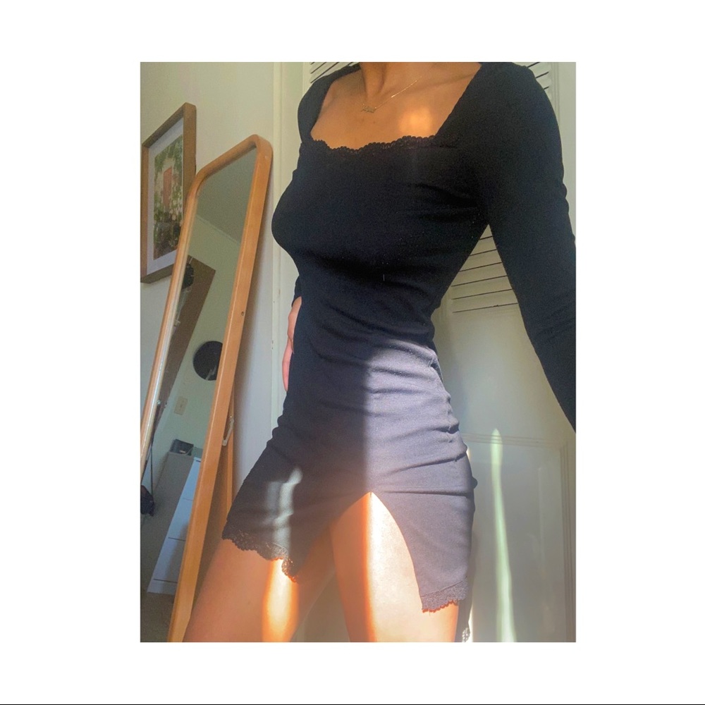 Sexy Black Lace Trim Mini Dress👗